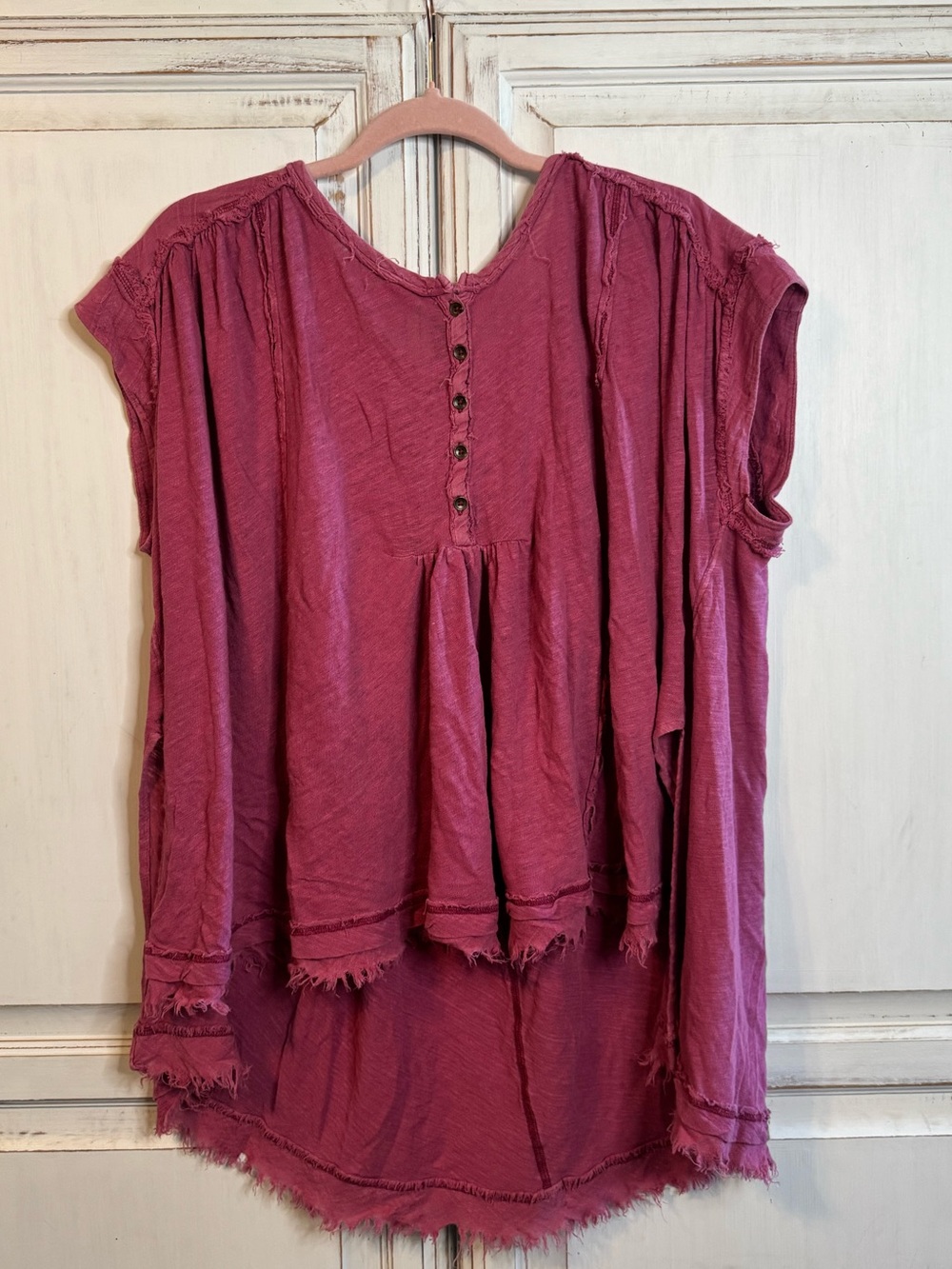 Free people Women's Washed Raspberry Button-Front Peasant Top - Picture 2 of 4